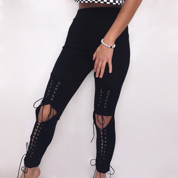 ❌SOLD❌ steampunk bad chick lace up leggings - Picture 1 of 7